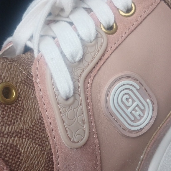 Authentic Coach Signature 'C'  Blush Pink and Brown Canvas High-Tops Sz 10 - Picture 6 of 14